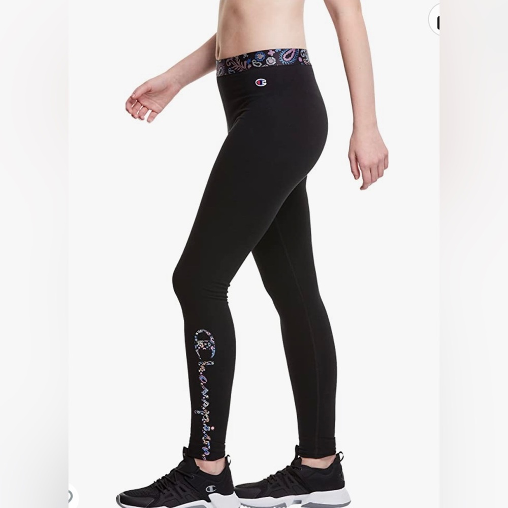 Champion Authentic Tight Graphic Script Leggings Black/Cross Stitch Women’s Sz S